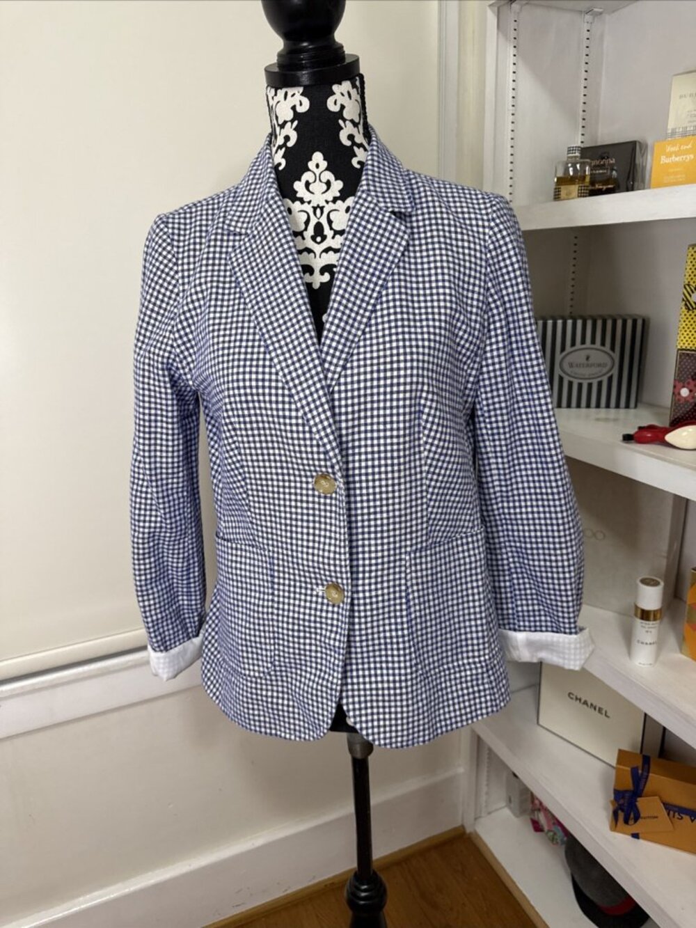 Talbots Womens 6 Gingham Plaid Linen Blend Jacket Preppy Old Money Blazer